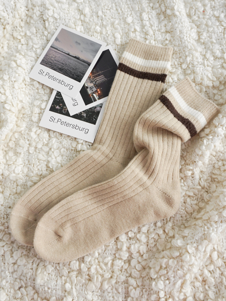 Теплые носки с полоской бежевый