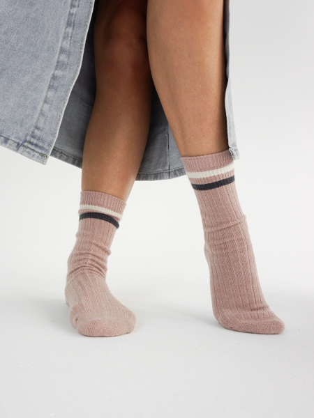 Теплые носки с полоской розовый