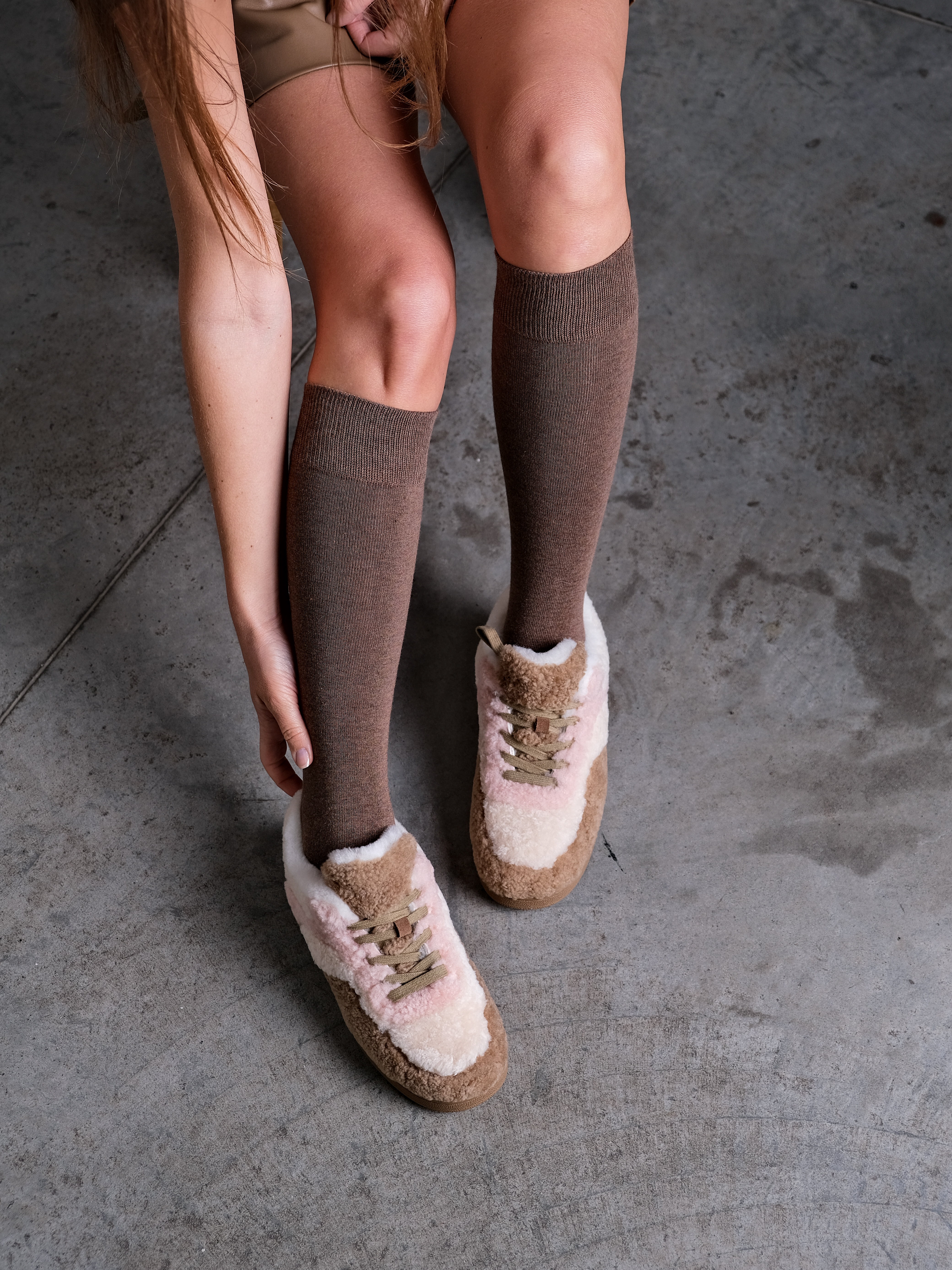 Гольфы из гладкого хлопка кофейный