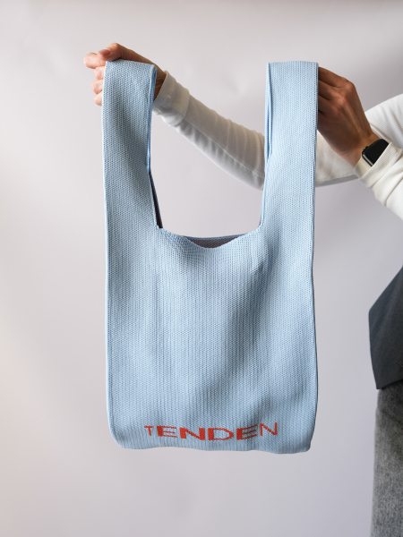 Сумка шоппер из вязанной микрофибры голубая