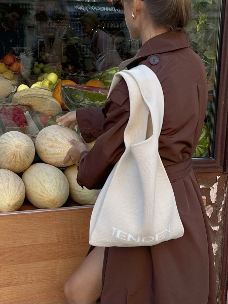 Сумка шоппер из вязанной микрофибры голубая