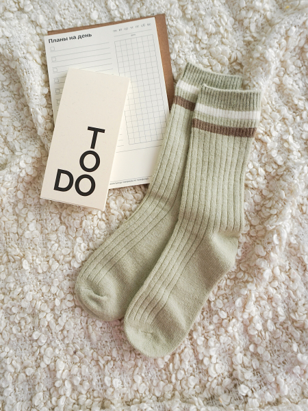 Теплые носки с полоской зеленый