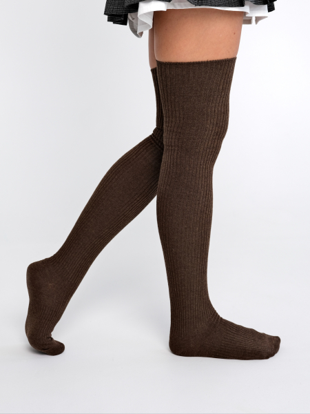 Высокие гольфы в рубчик коричневый